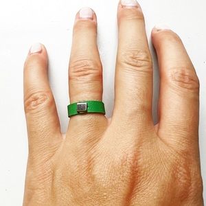 Vintage thin green leather strap ring